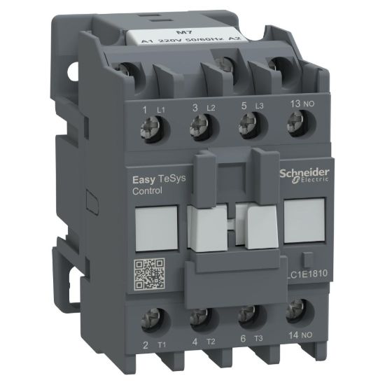 Picture of Contactor,Easy TeSys Control,LC1E,3P(3NO),AC-3,<=440V,18A,220V AC coil,50/60Hz,1NO auxiliary contact